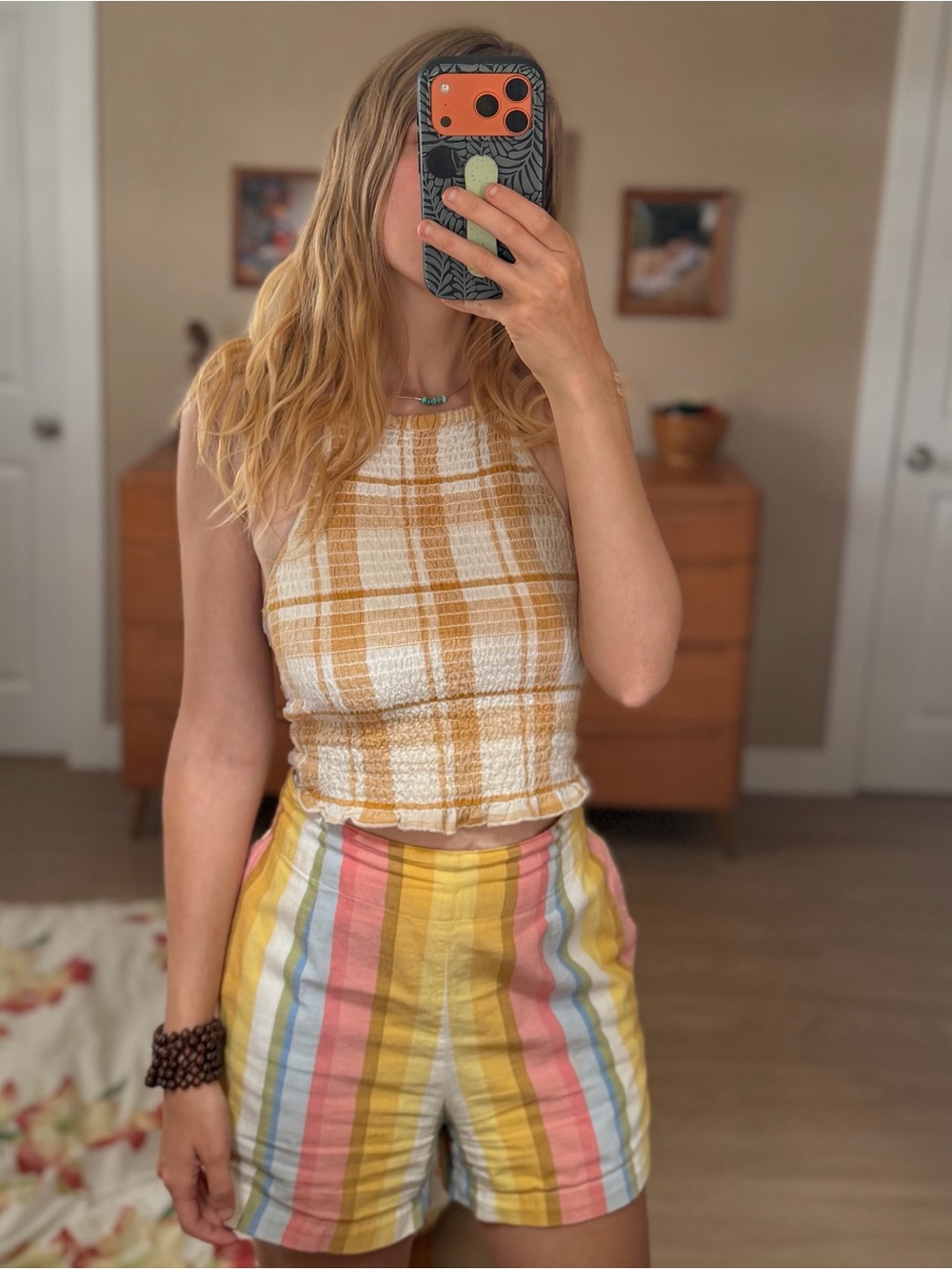 American Eagle Gingham Cotton-Linen Blend Halter Top